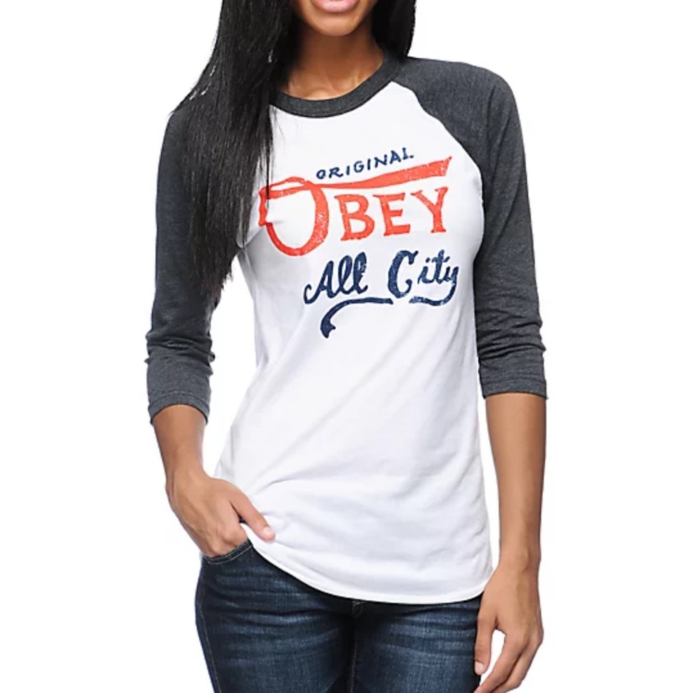 Obey White and Black Long Sleeve Tee